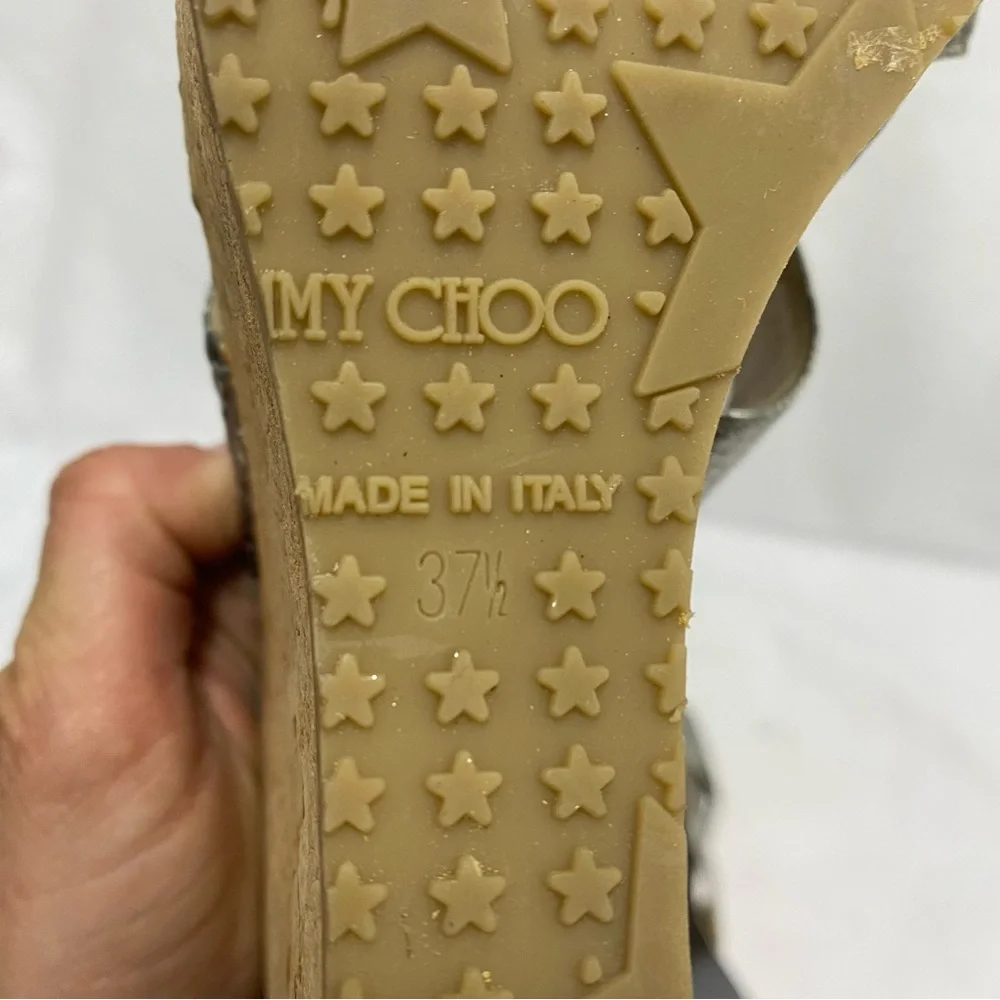 Jimmy Choo Silver Cork Wedge Heels 37.5 - Picture 8 of 10